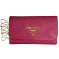 Prada Logo 6 Row Key Case Saffiano Leather Pink Key Holder