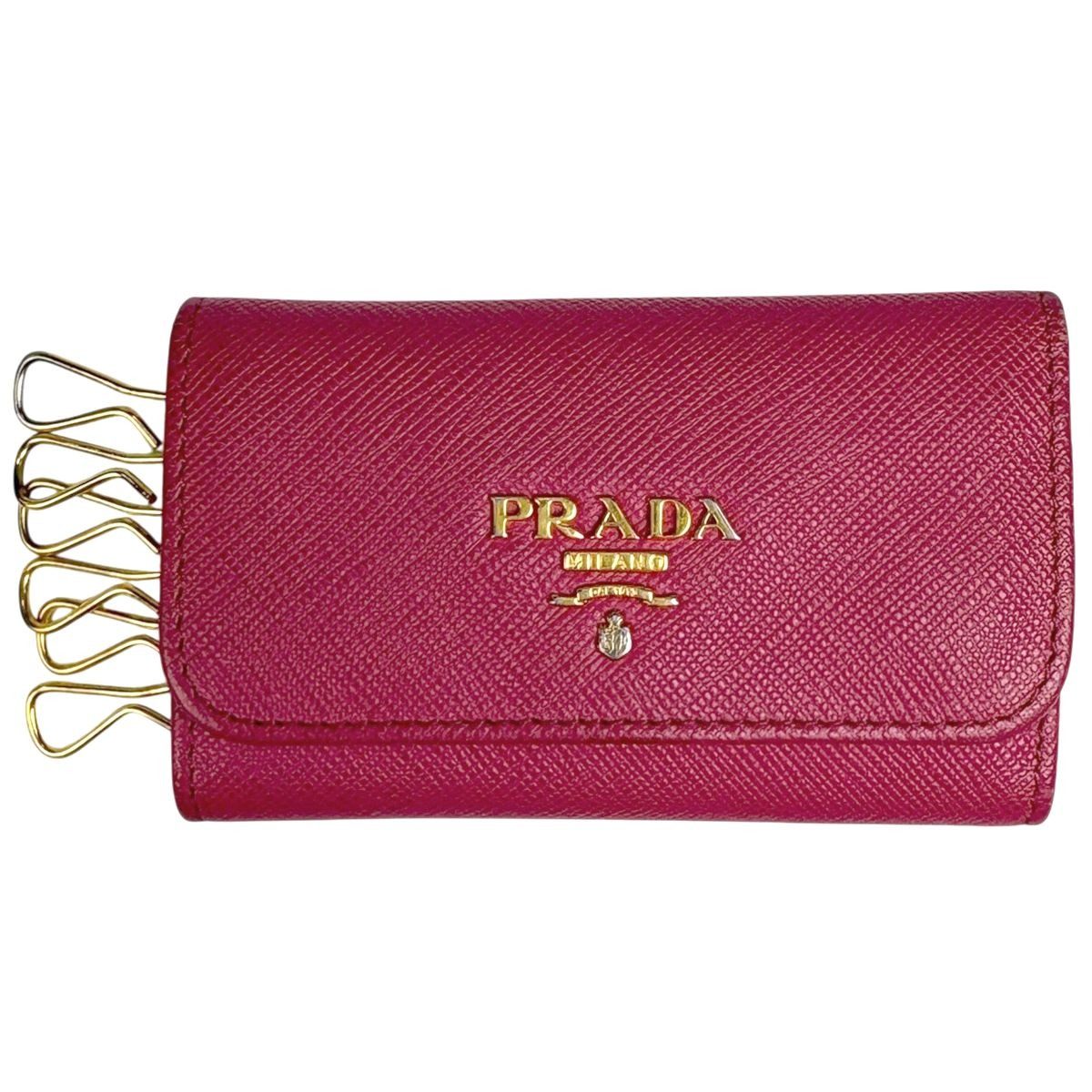 Prada Logo 6 Row Key Case Saffiano Leather Pink Key Holder