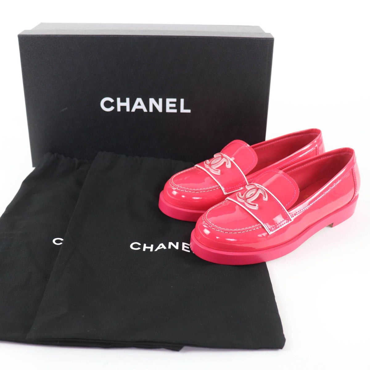 Chanel CC Logo Patent Leather Loafers Pink 36 — view 2