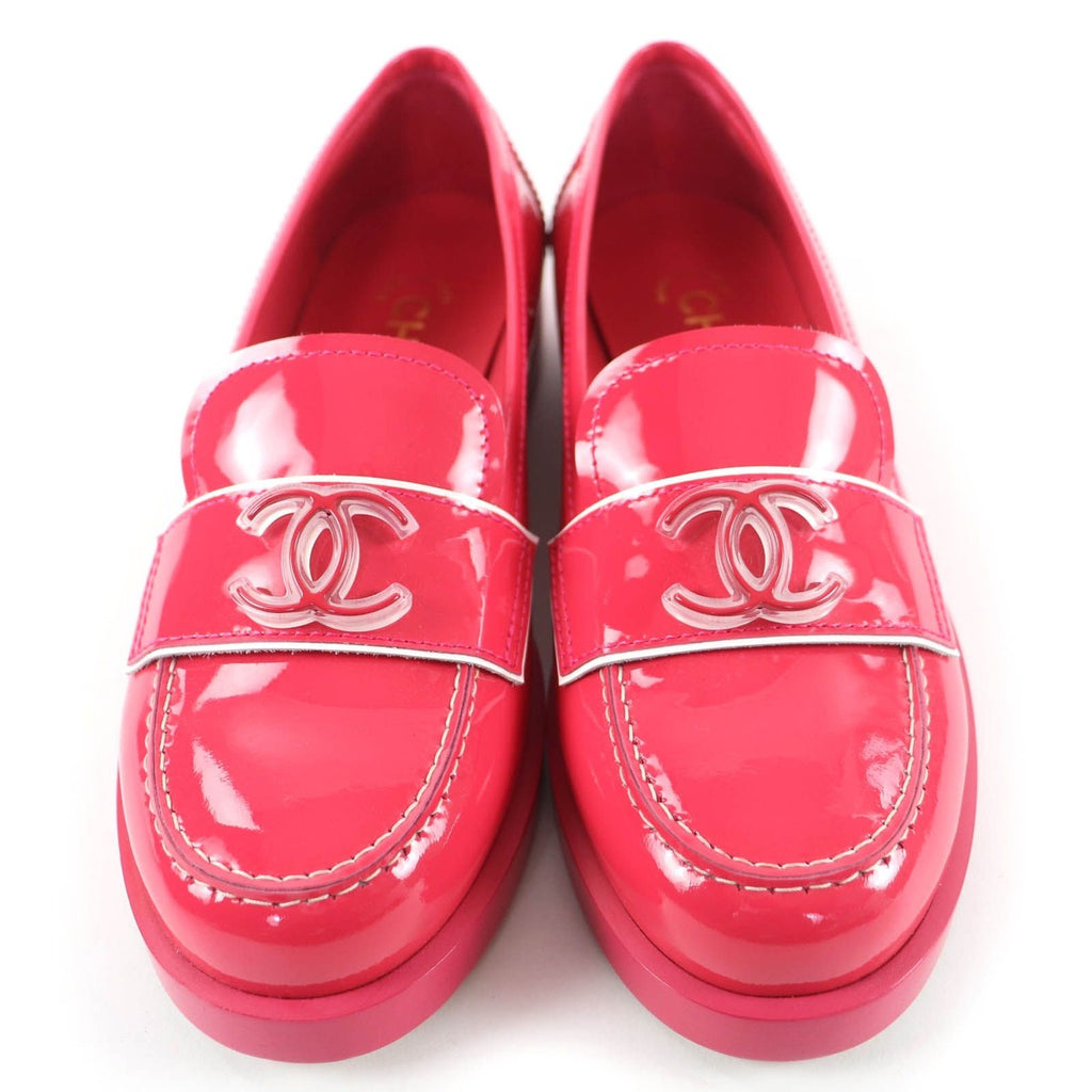 Chanel CC Logo Patent Leather Loafers Pink 36 — view 4