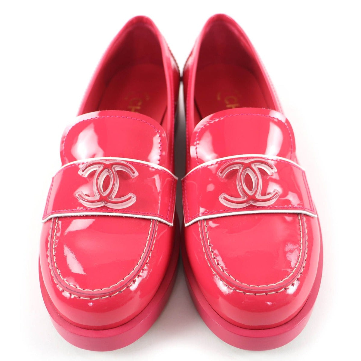 Chanel CC Logo Patent Leather Loafers Pink 36 — view 4