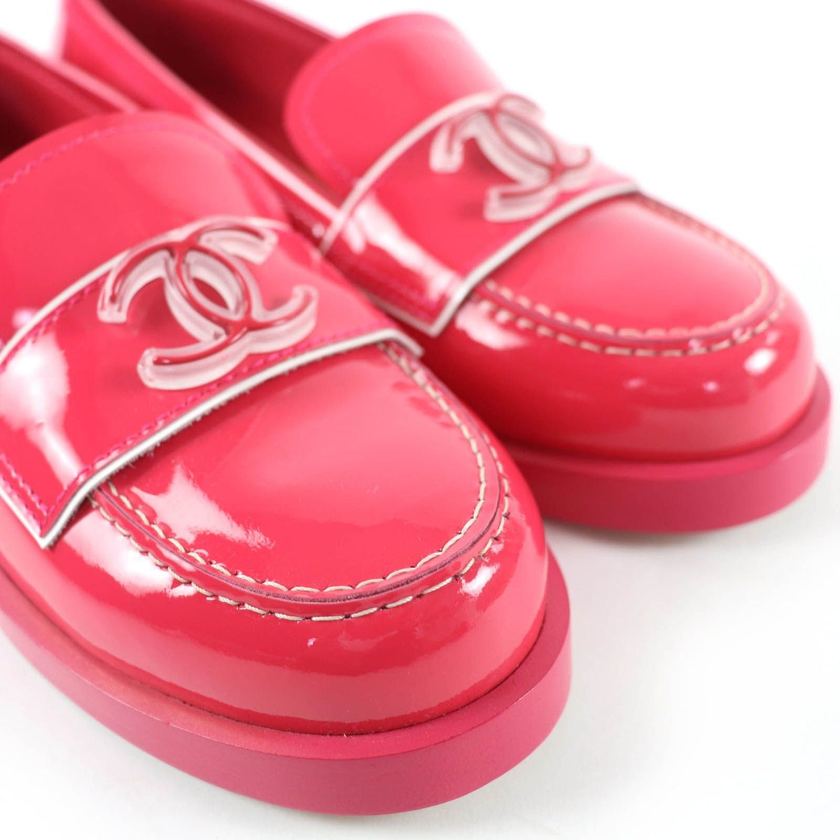 Chanel CC Logo Patent Leather Loafers Pink 36 — view 8