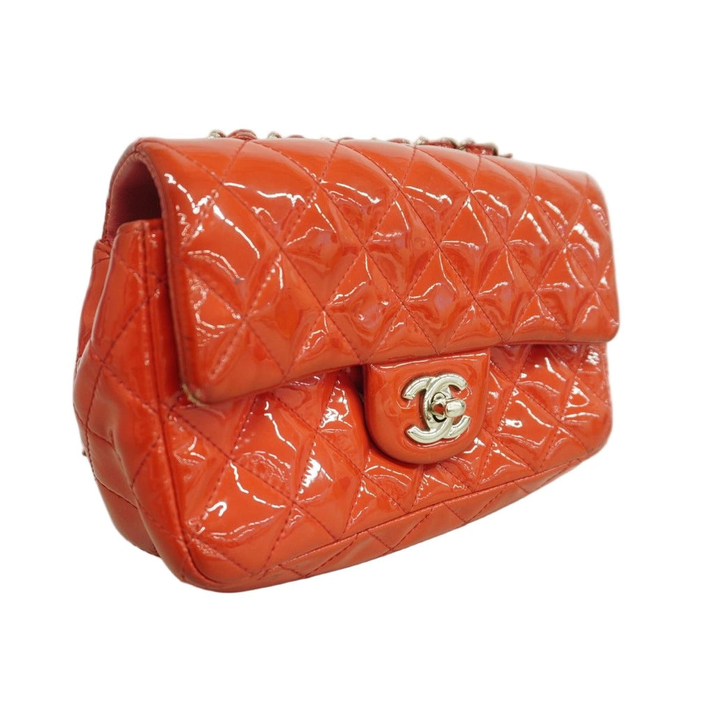 Chanel Shoulder Bag Quilted Patent Leather Red Silver — view 2