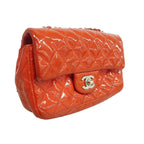 Chanel Shoulder Bag Quilted Patent Leather Red Silver — view 2