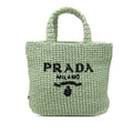 Prada Triangle Logo Small Crochet Tote Green Raffia