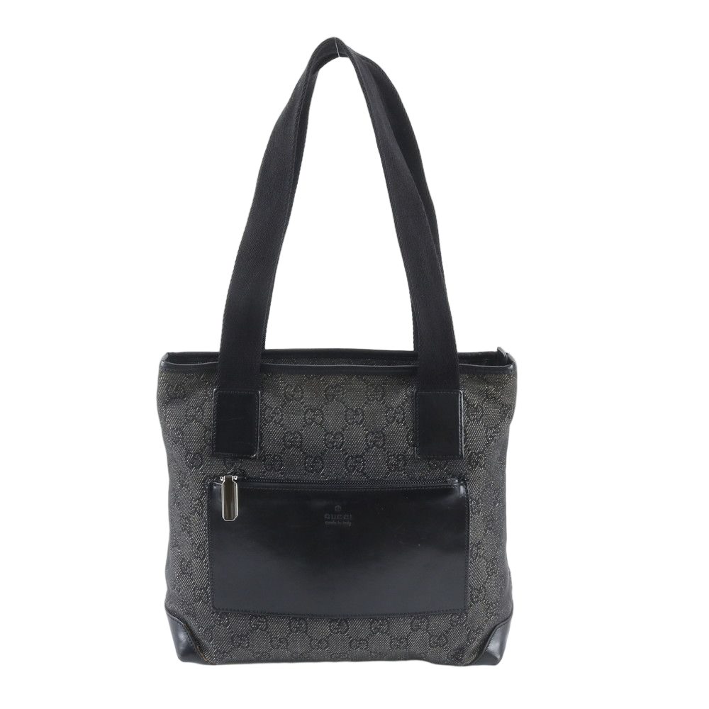 Gucci GG Canvas Leather Tote Shoulder Hand Black