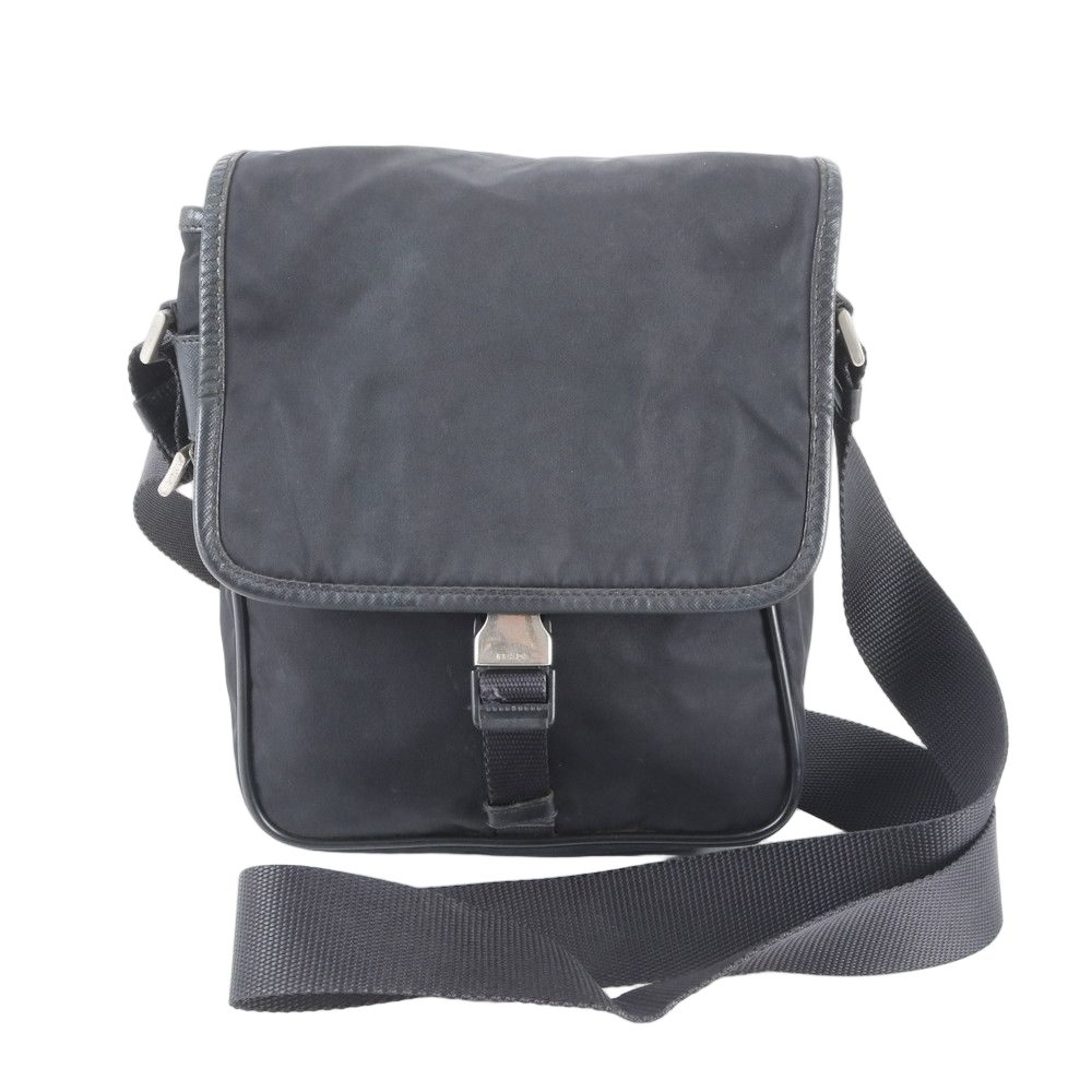 Prada Tessuto Nylon Triangle Logo Shoulder Bag Crossbody Messenger Black
