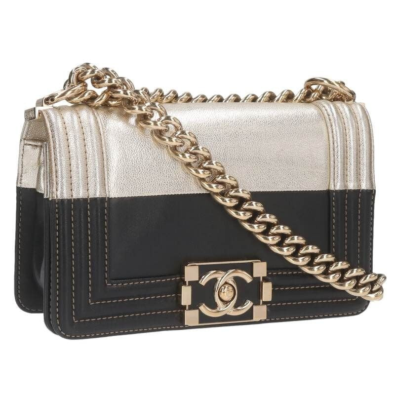 Chanel Boy 20 Bicolor Calfskin Chain Shoulder Bag Women
