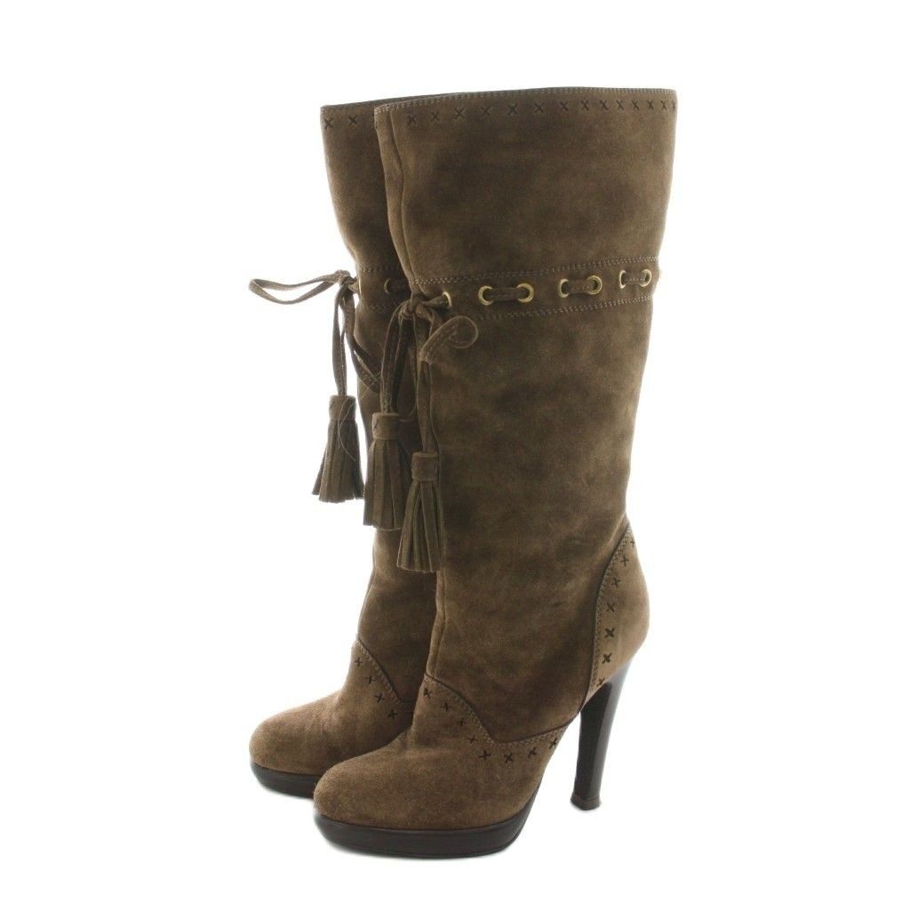 Saint Laurent Yves Long Boots Suede Tassel 35 Brown KU