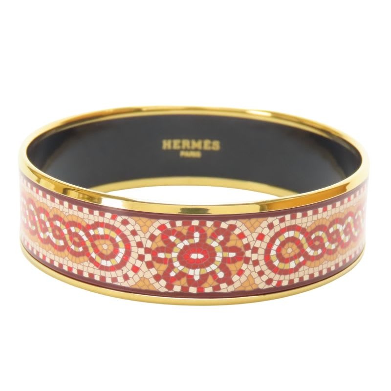 Hermes Bangle Enamel GM Mosaic Pattern Metal Red Gold Cloisonne Bracelet — view 2