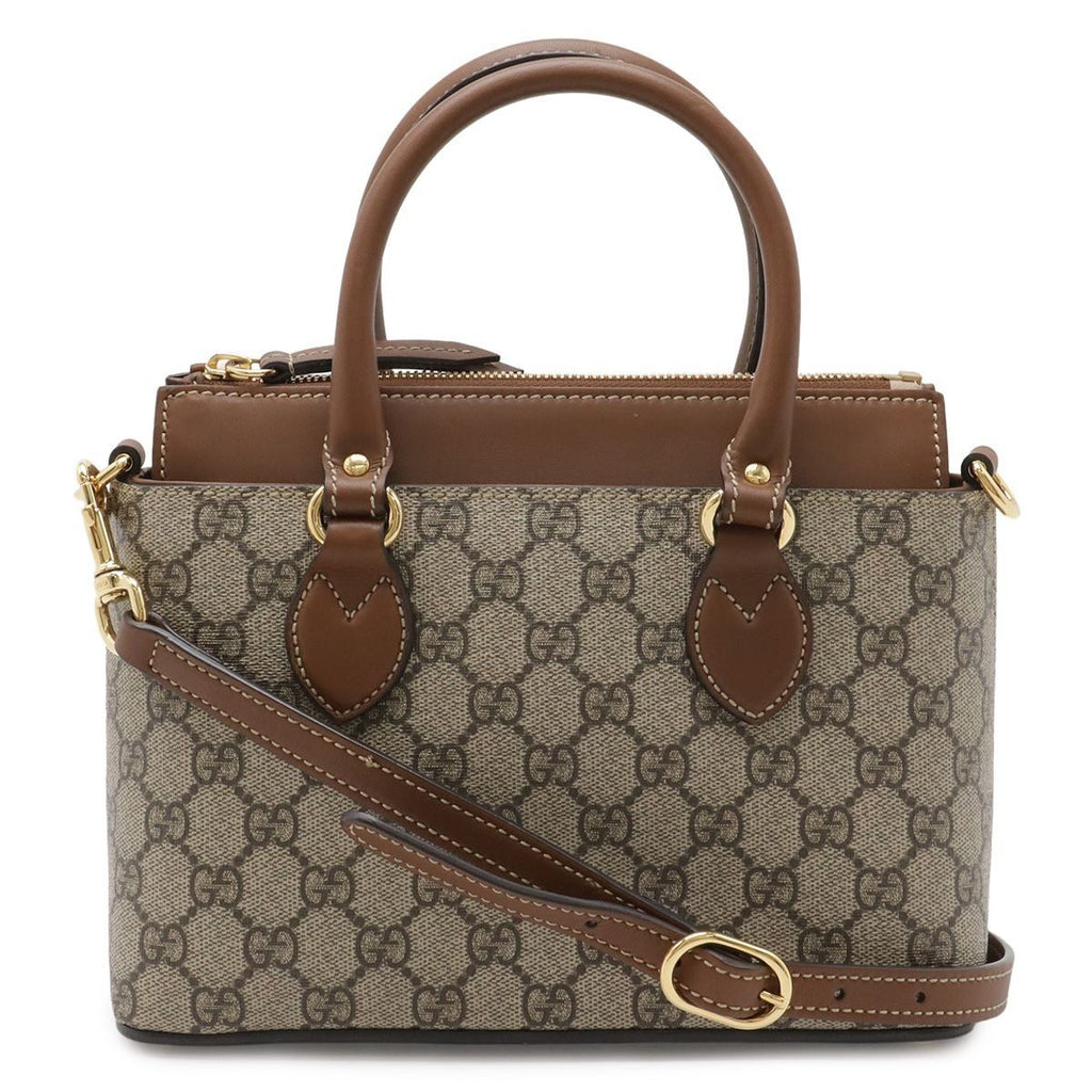 Gucci GG Supreme Mini Bag 2-Way Crossbody Leather Beige Brown Gold