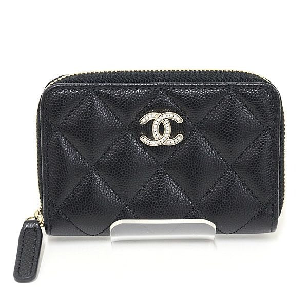 Chanel Quilted Coin Purse Caviar Leather Black Ap4818 Coco Mark Card Case