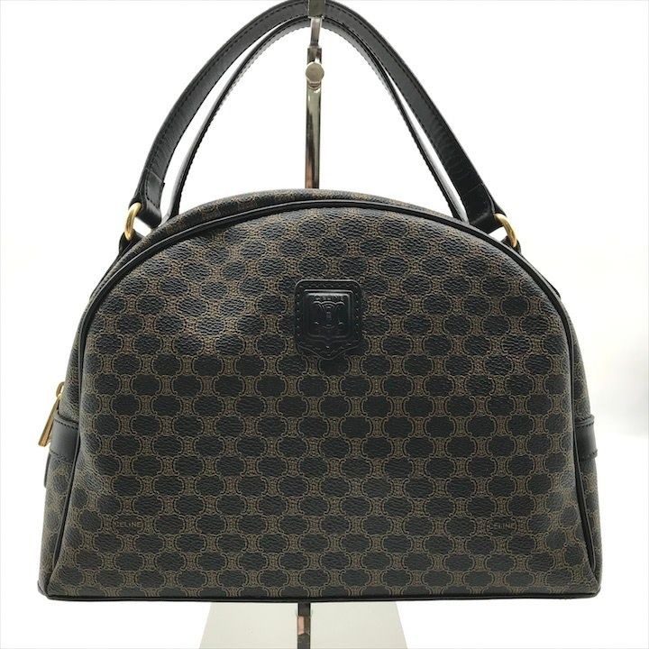 Celine Black Macadam Hand Boston Bag Brown Leather