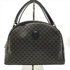 Celine Black Macadam Hand Boston Bag Brown Leather