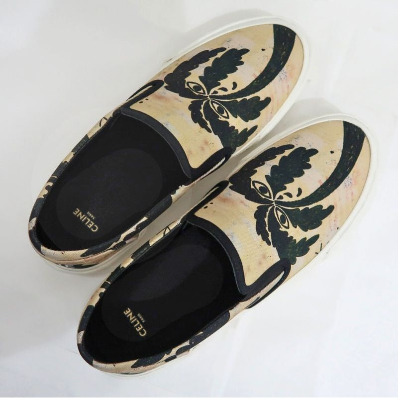 Celine Slip-on Size 43 Palm Tree Pattern Beige Black Shoes — view 6