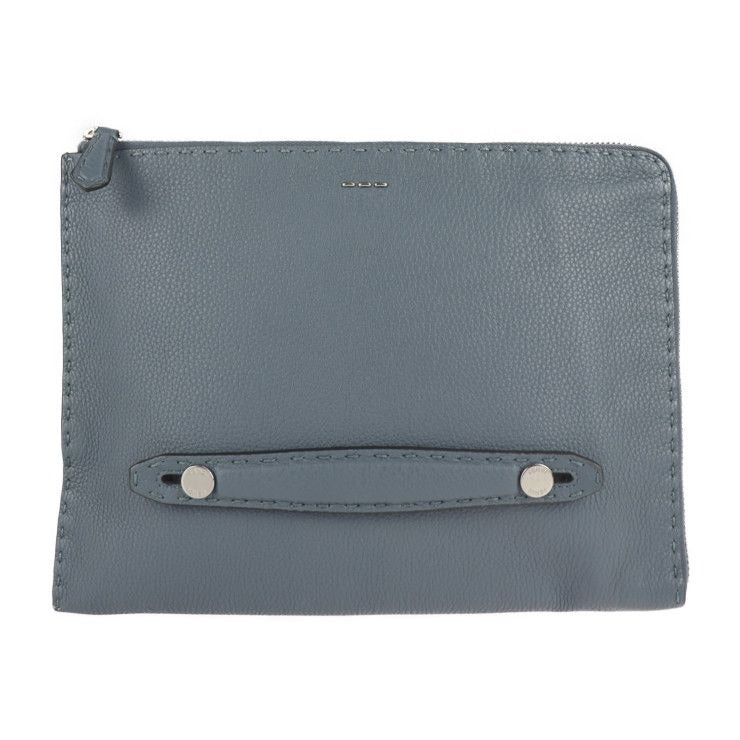 Fendi Clutch Bag 7 M0225 Leather Blue Gray Selleria Second Handbag