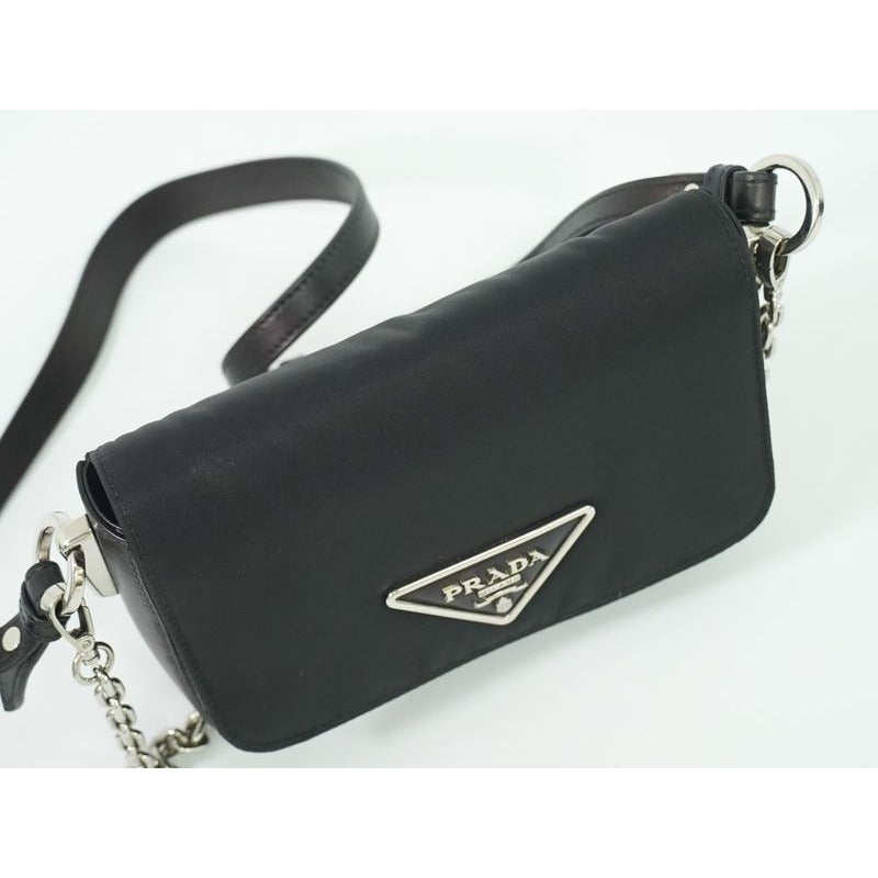 Prada Nylon Leather 2-Way Shoulder Bag Pochette Black — view 5