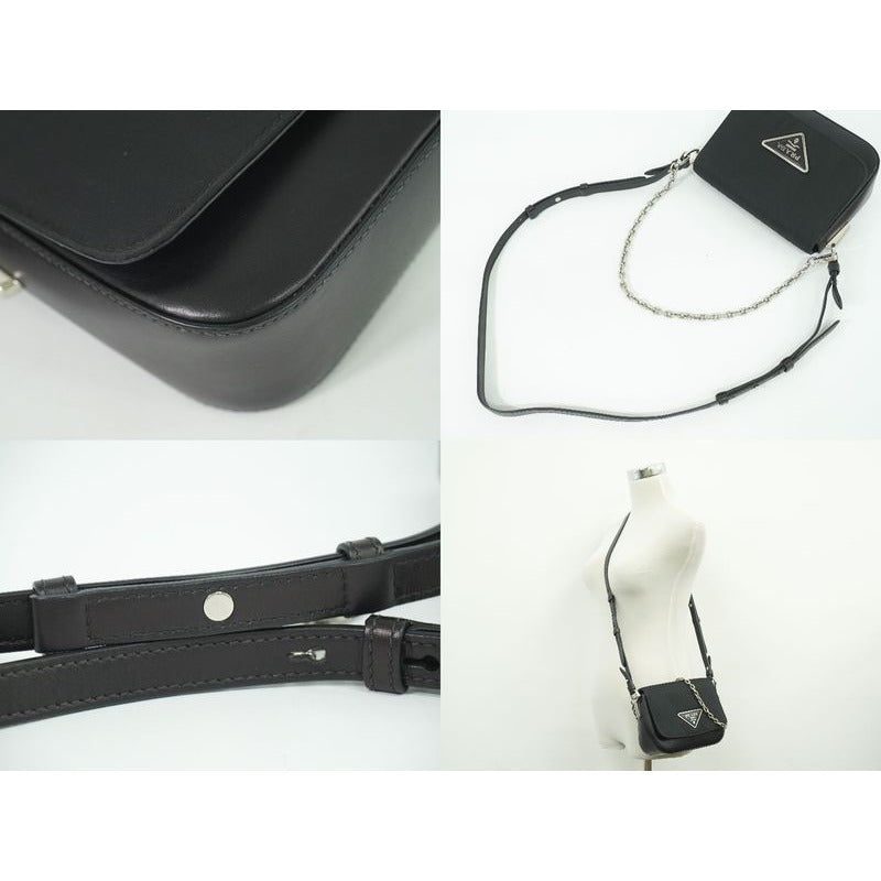 Prada Nylon Leather 2-Way Shoulder Bag Pochette Black — view 6