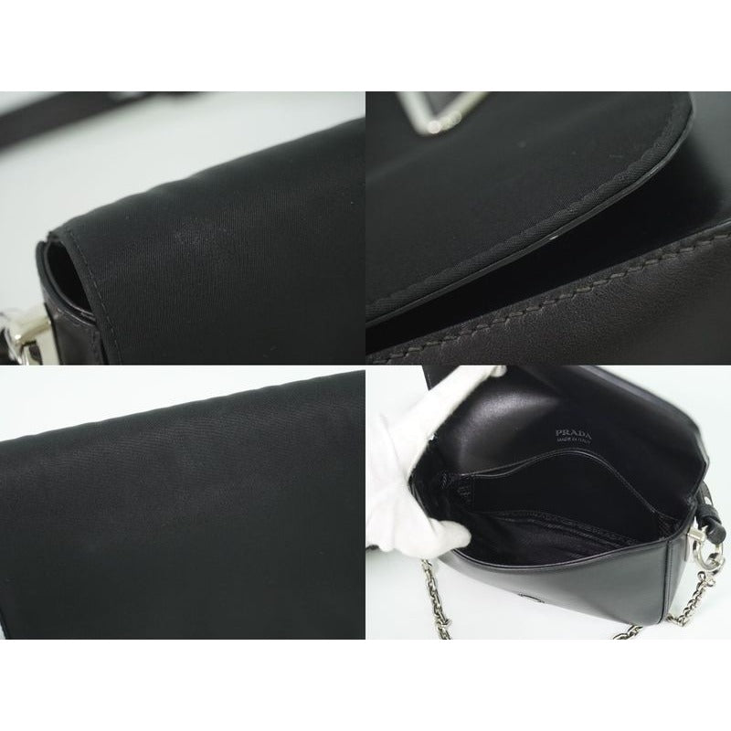 Prada Nylon Leather 2-Way Shoulder Bag Pochette Black — view 7