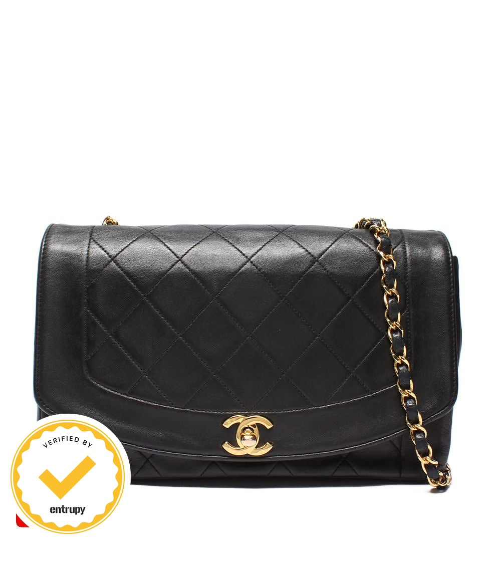 Chanel Chain Shoulder Bag Gold Single Flap Quilted Lambskin Diana 25