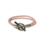 Hermes Bracelet Glenan Pink Leather Doubl Tour Braided Silver Hardware