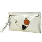 Loewe Anagram Clutch Logo Second Pouch Double Mechano Pin Patent Leather Ivory