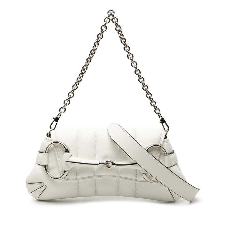 Gucci Horsebit Shoulder Bag Handbag White Leather