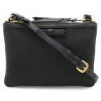 Prada Logo Jacquard Ribbon Shoulder Bag Pochette 2-Way Clutch Leather Nero
