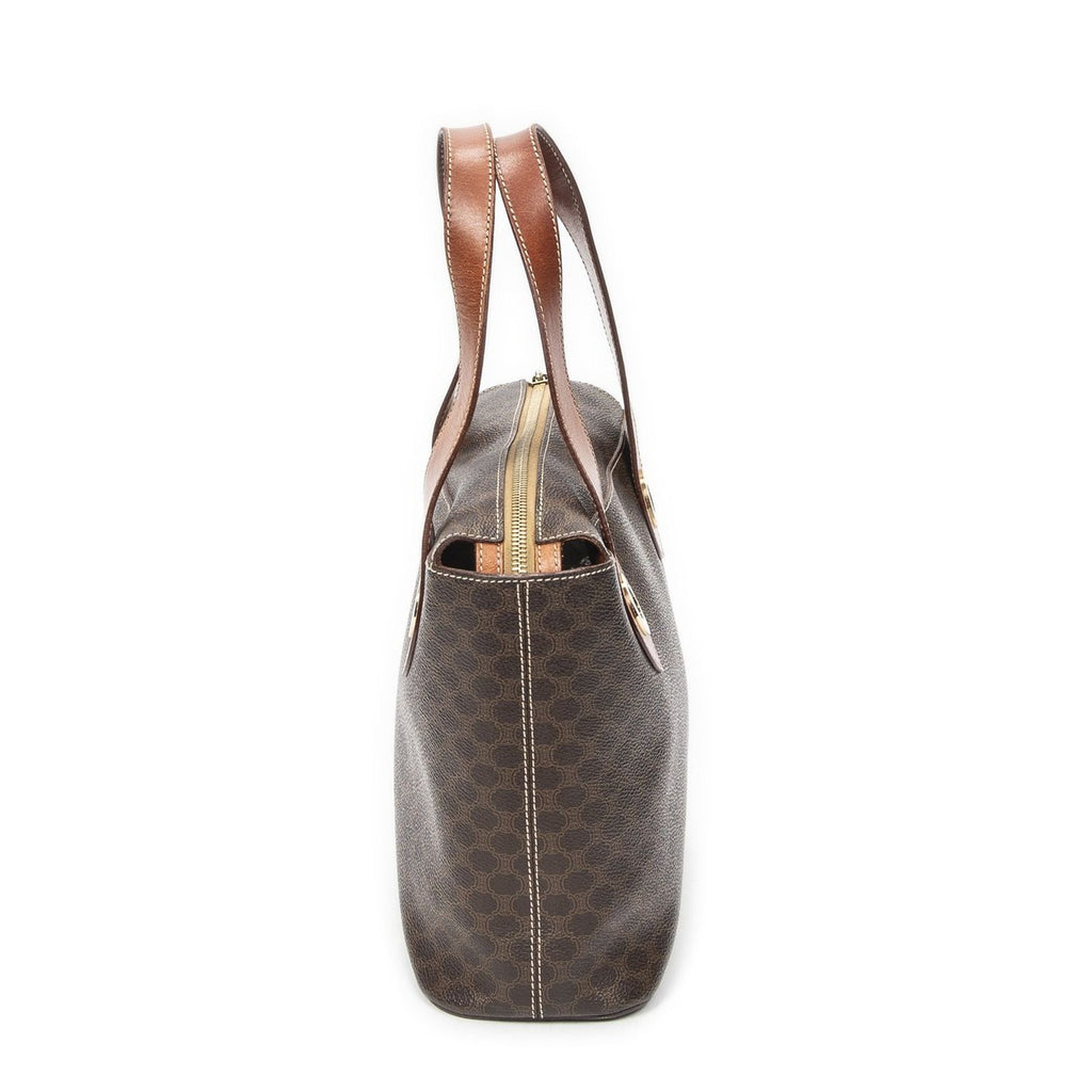 Celine Square Zipped Brown Macadam Canvas Tote — view 3