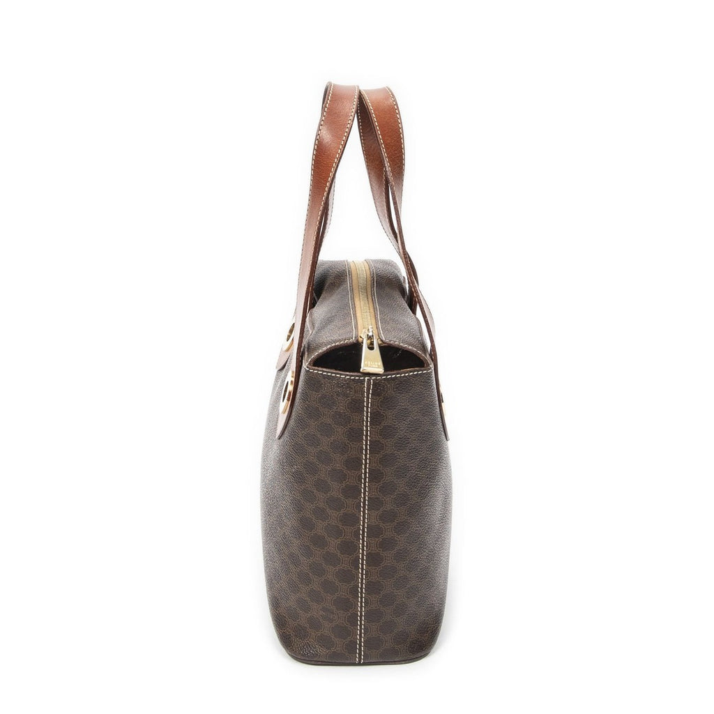 Celine Square Zipped Brown Macadam Canvas Tote — view 4