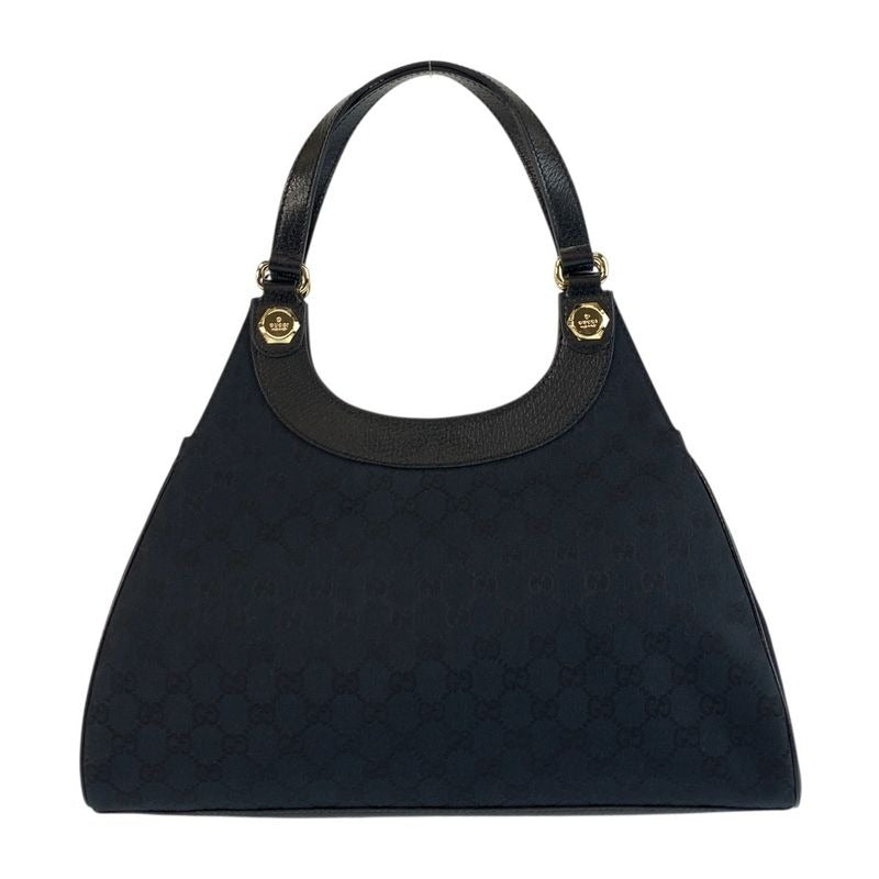 Gucci Black Gold Hardware GG Canvas Leather Tote Bag