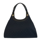 Gucci Black Gold Hardware GG Canvas Leather Tote Bag