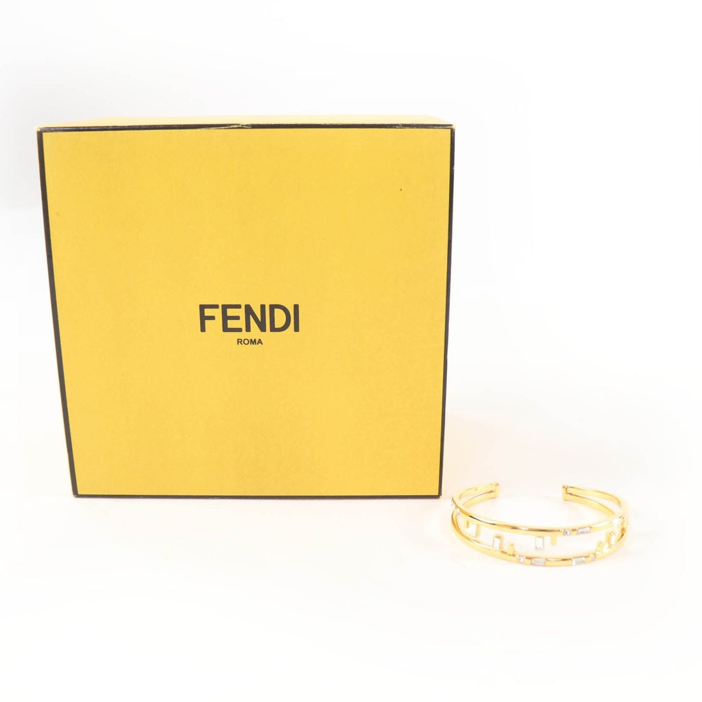 Fendi First FF Motif Rhinestone Bangle Bracelet M Gold — view 2