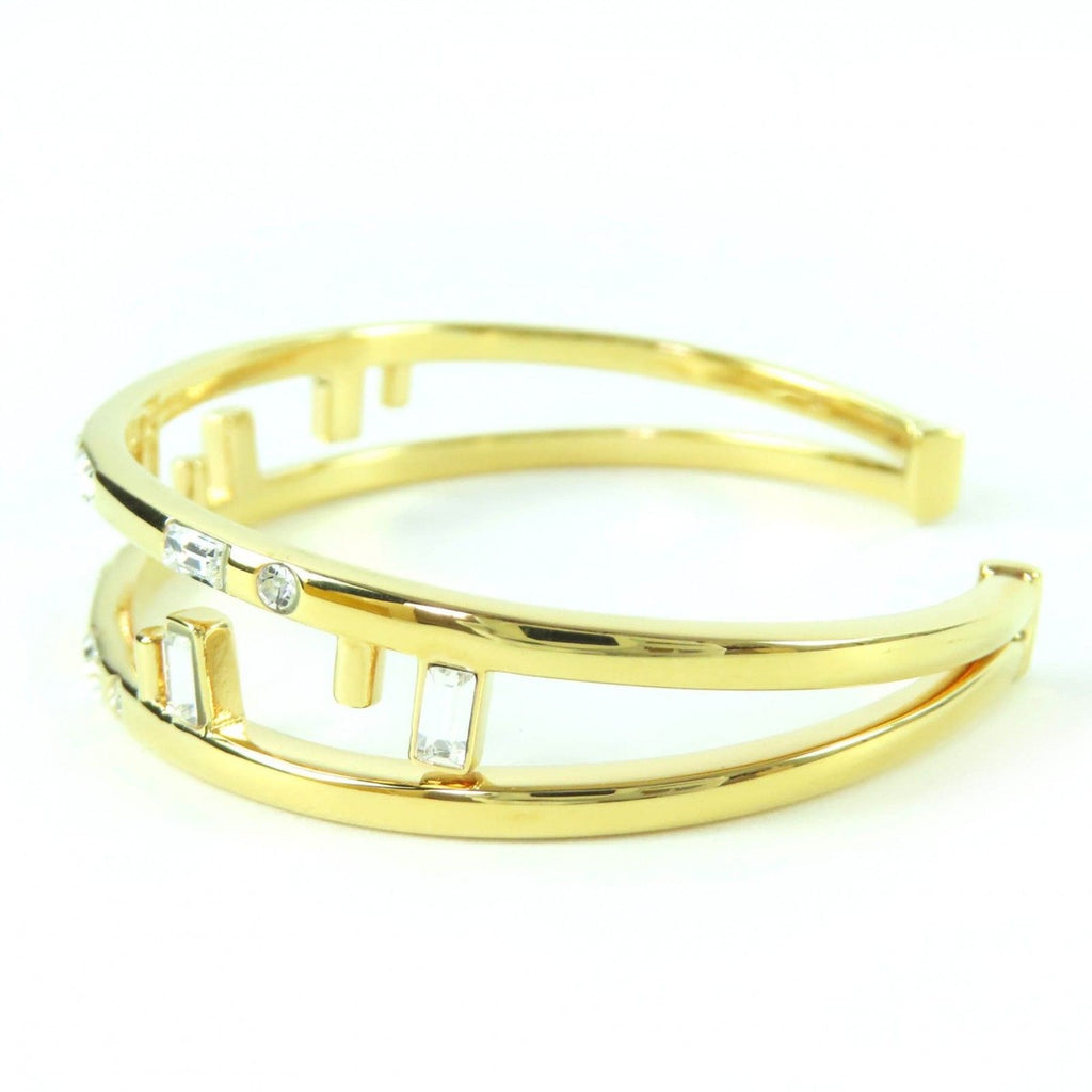 Fendi First FF Motif Rhinestone Bangle Bracelet M Gold — view 3