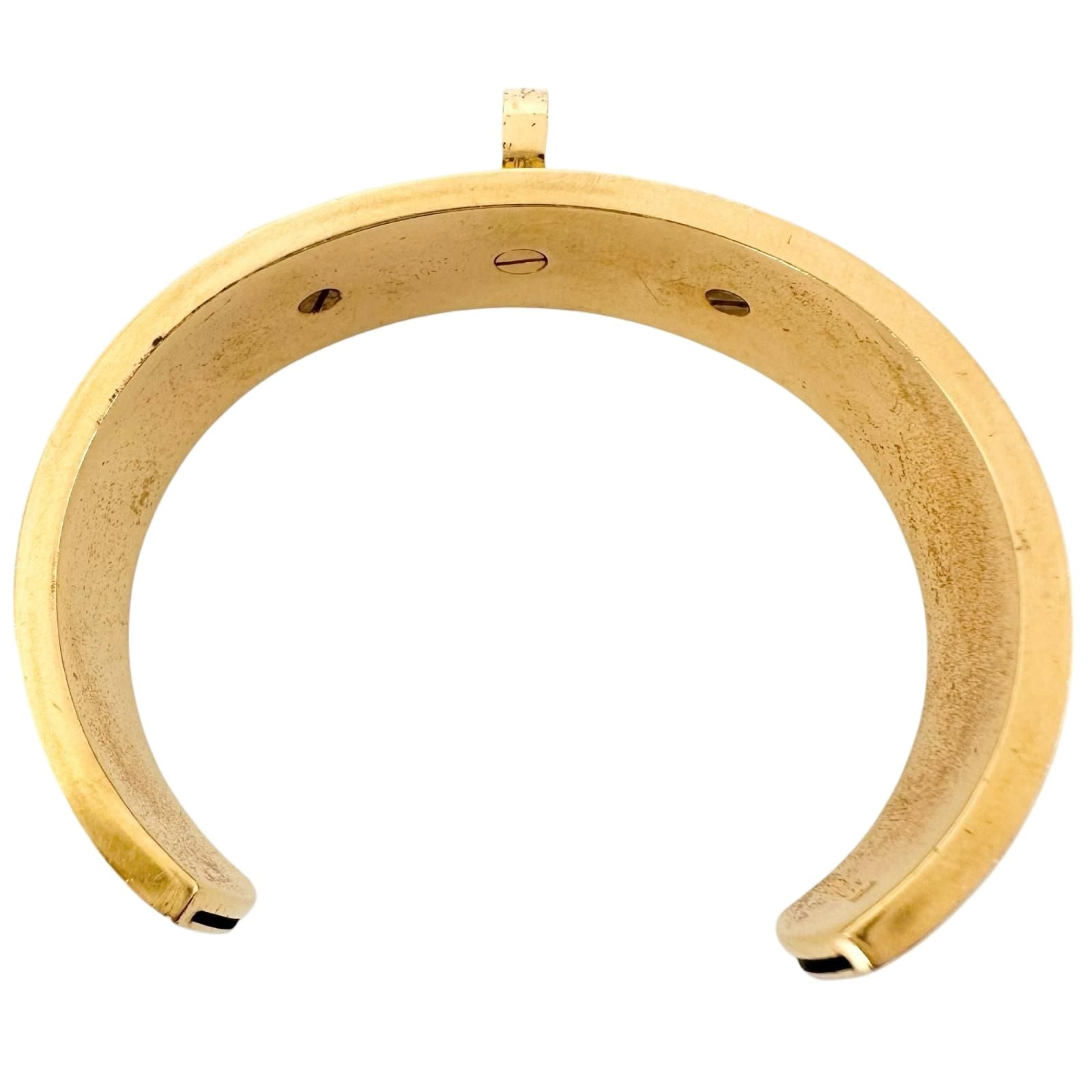Hermes Kelly Leather Metal Green Gold Bangle Bracelet — view 2