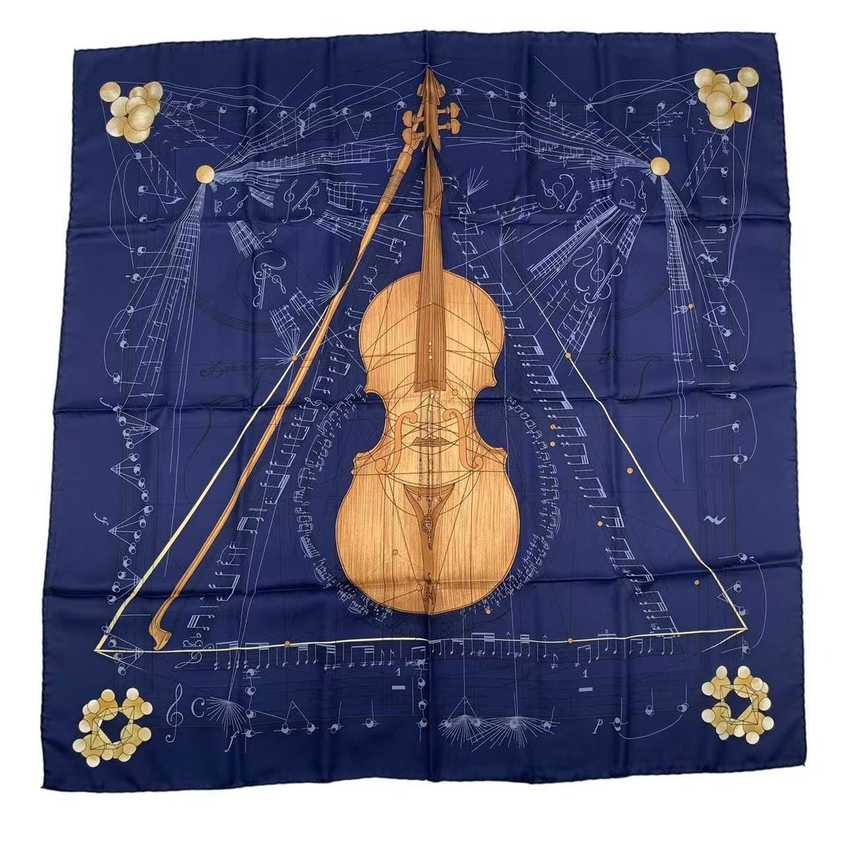 Hermes Scarf Silk Carre 90 Music of the Spheres la Musique Des Navy