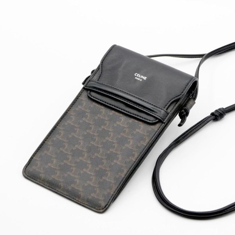 Celine Mobile Smartphone Accessories Leather Canvas Black Triomphe Logo Phone — view 2