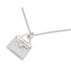 Hermes Amulette Kelly Pendant White Gold 18K Diamond Pave Necklace