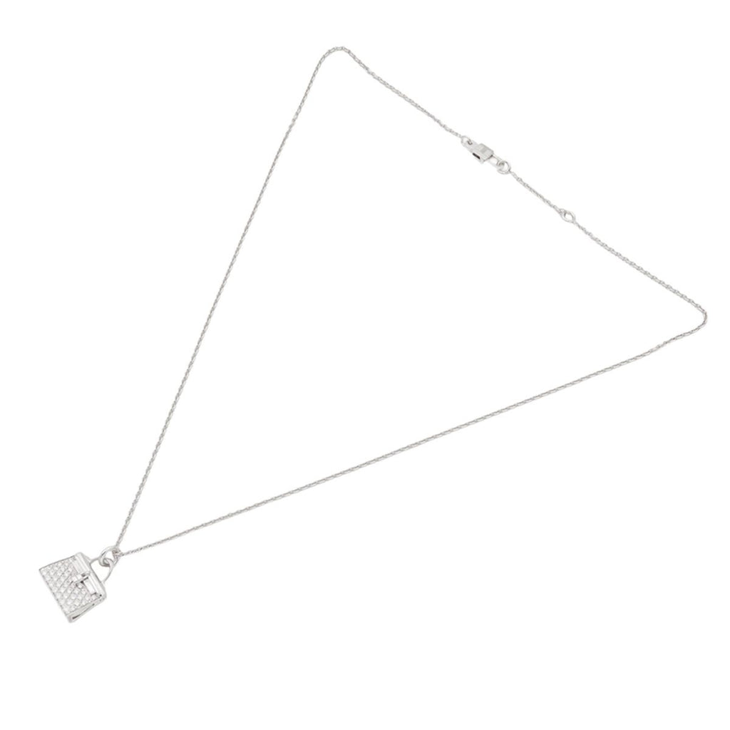 Hermes Amulette Kelly Pendant White Gold 18K Diamond Pave Necklace — view 2
