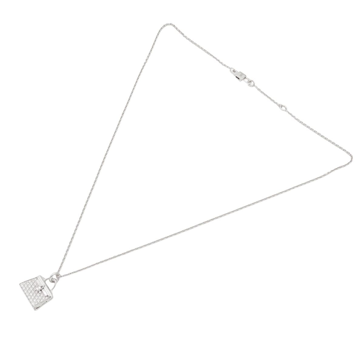 Hermes Amulette Kelly Pendant White Gold 18K Diamond Pave Necklace — view 2
