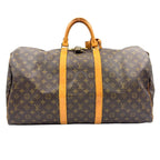 Louis Vuitton Keepall 55 Monogram Leather Brown Light Boston Bag Gold