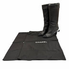 Chanel CC Logo Stitch Chunky Heel Round Toe Leather Long Boots Black — view 2