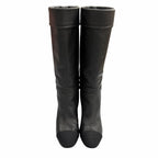 Chanel CC Logo Stitch Chunky Heel Round Toe Leather Long Boots Black — view 7