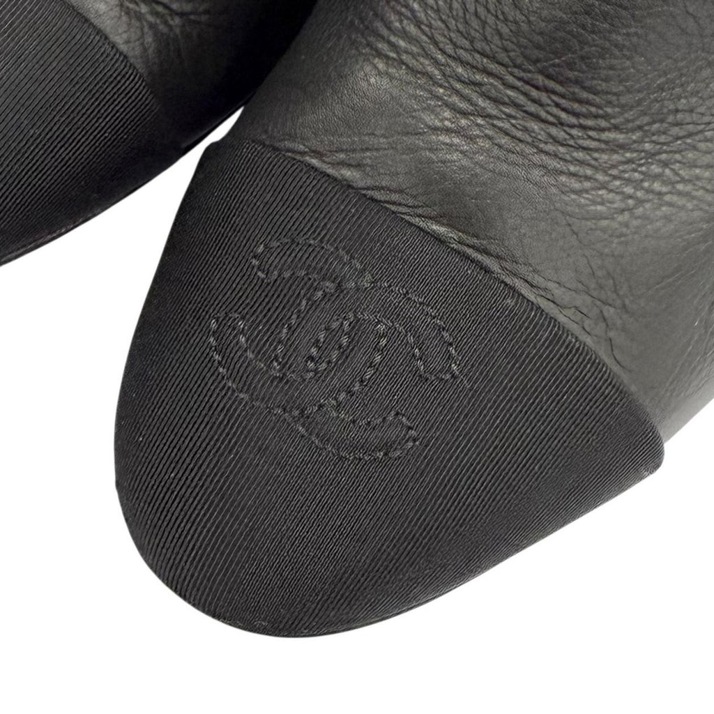 Chanel CC Logo Stitch Chunky Heel Round Toe Leather Long Boots Black — view 9