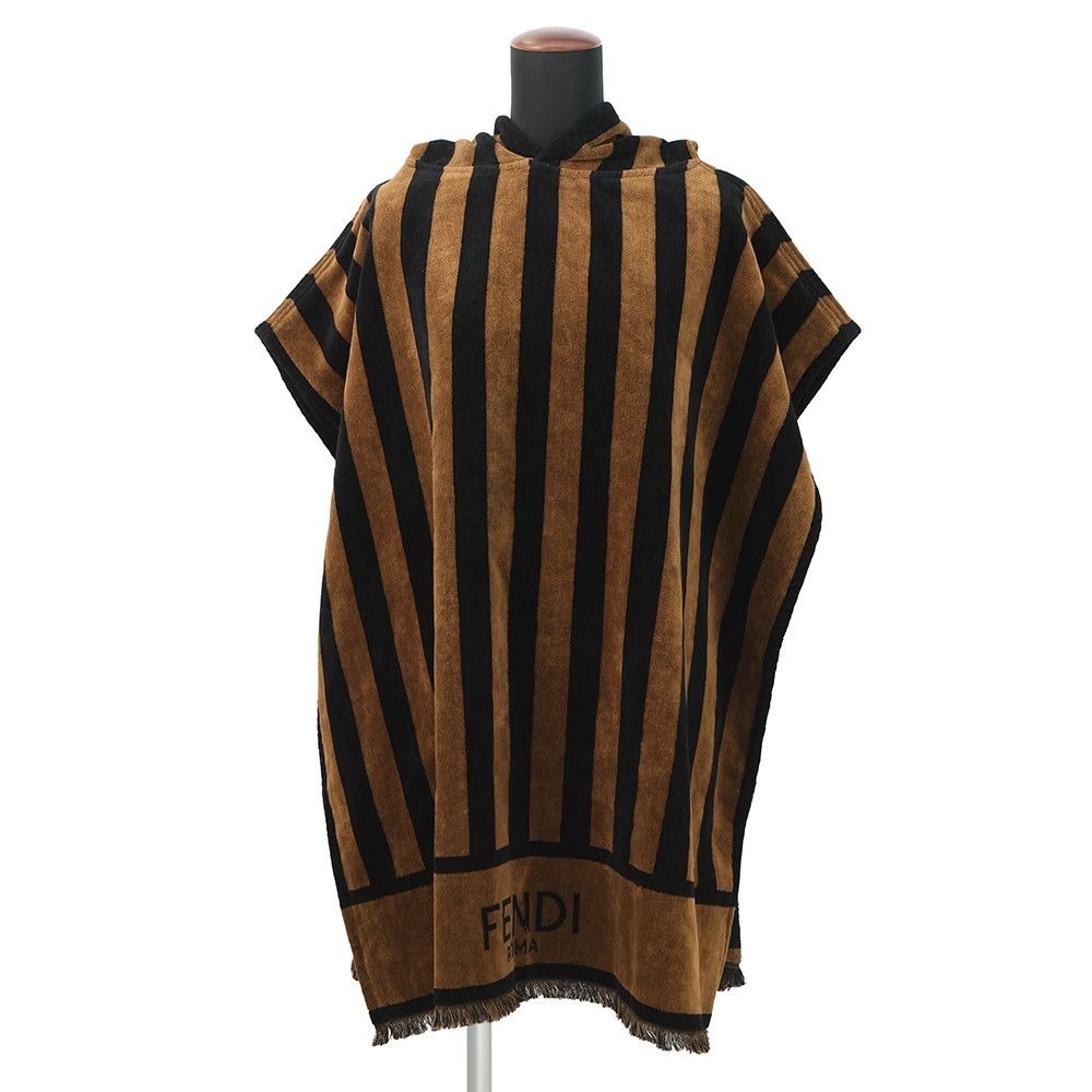 Fendi Poncho Pecan Striped Cotton with Hood Black Shoulder Bag Brown