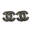 Chanel CC Logo Earrings Rhinestone Silver Plated