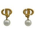 Dior Logo Faux Pearl Earrings CD Swing Gold Plated