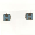 Hermes Cage Ash Cube Earrings H Logo Blue Silver Plated