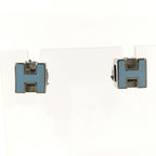 Hermes Cage Ash Cube Earrings H Logo Blue Silver Plated