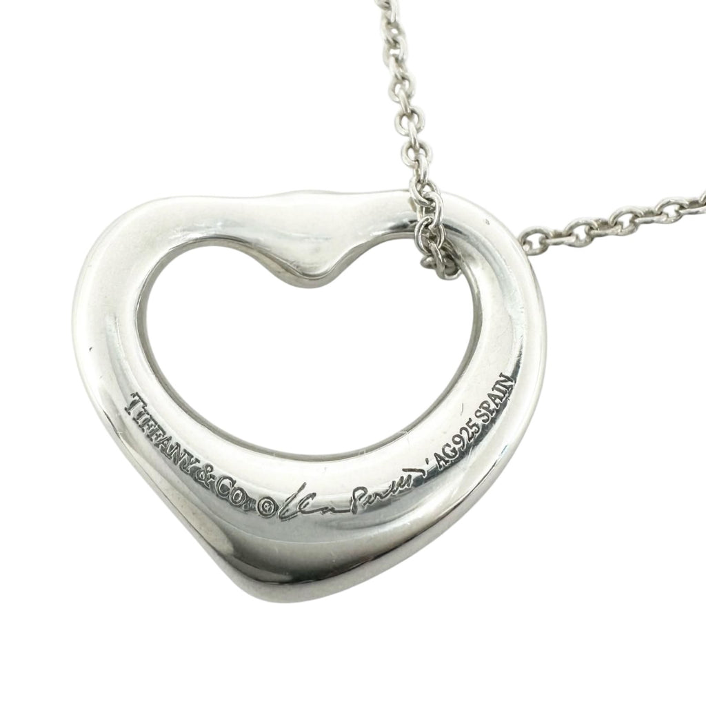 Tiffany & Co Elsa Peretti Open Heart Pendant Silver Pink Necklace — view 2